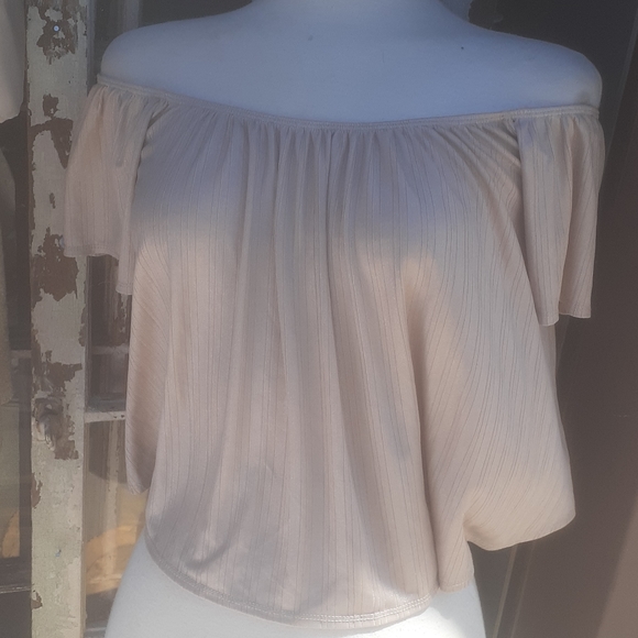 Off shoulder  Nude Tan crop top ribbed XS Urban Outfitter - Picture 1 of 8